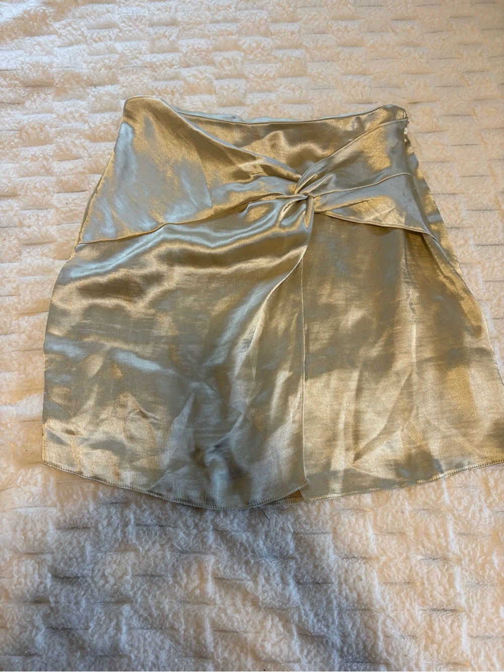 Satin Twist-Front Mini Skirt in Gold